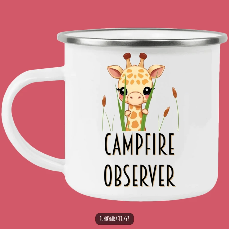 Funny Shy Giraffe Camping Mug - Peek from Behind the Tent
