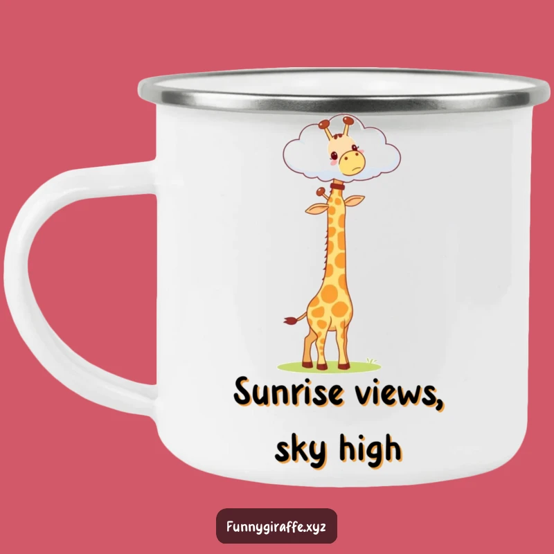 Funny Kawaii Giraffe Camping Mug: Adventure Reach for Clouds