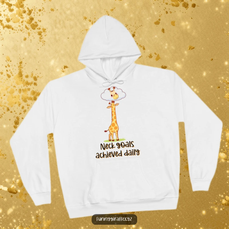 Funny Kawaii Giraffe Hoodie: soft hoodie with a cute giraffe stretching its long neck to grab a cloud, a humorous and cozy design.