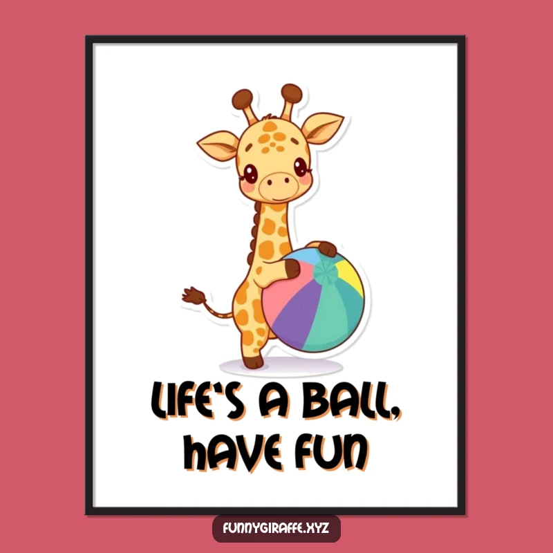 Free Printable Wall Art: Kawaii Giraffe Bouncing Ball Funny Downloadable Art Gift
