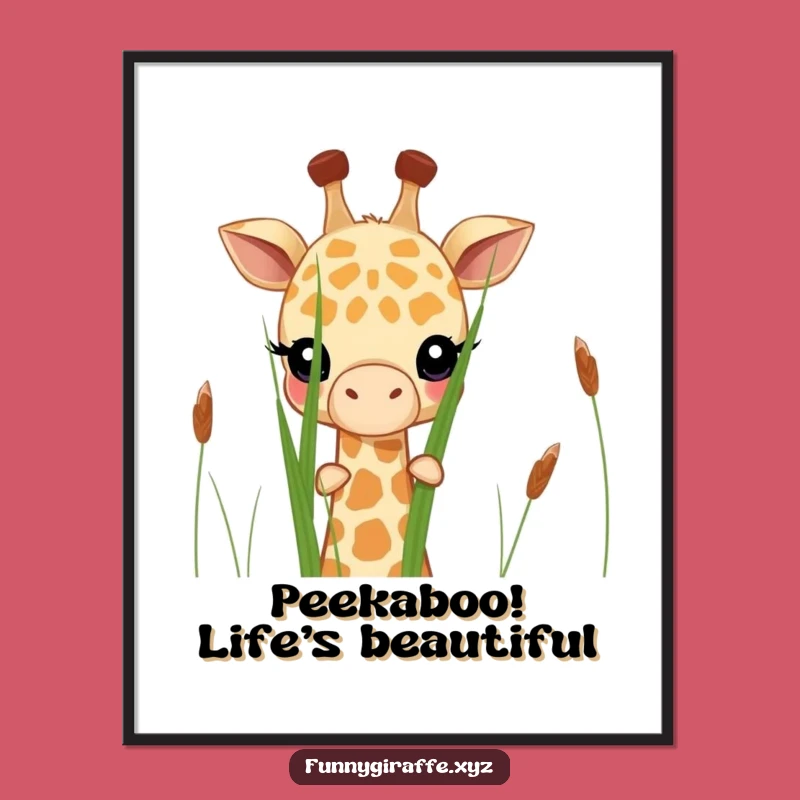 Free Printable Wall Art: Shy Giraffe Peeking Funny Downloadable Art Gift