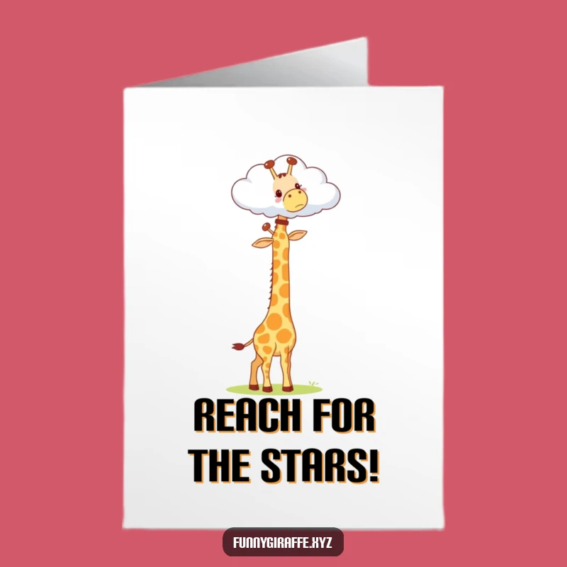Free Printable Birthday Card: Funny Kawaii Giraffe Stretches for Clouds, Hilarious Downloadable Gift