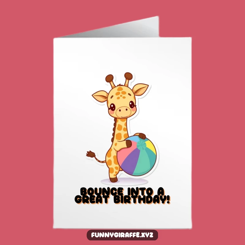 Free Printable Birthday Card: Kawaii Giraffe Bouncing Ball Funny Downloadable Gift