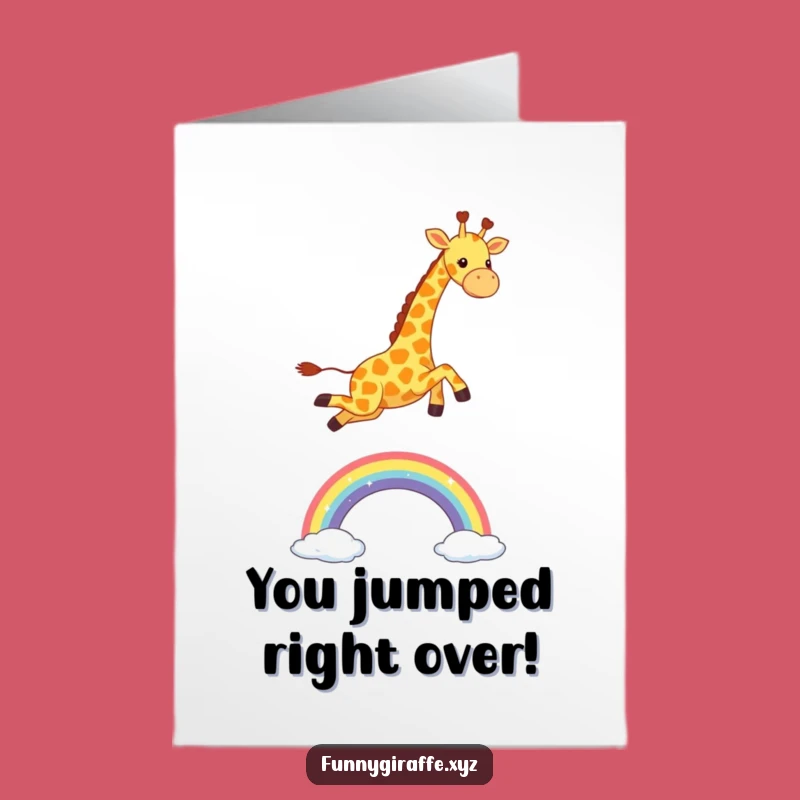 Free Printable Congrats Card: Funny Kawaii Giraffe Leaping for Joy, Downloadable Gift