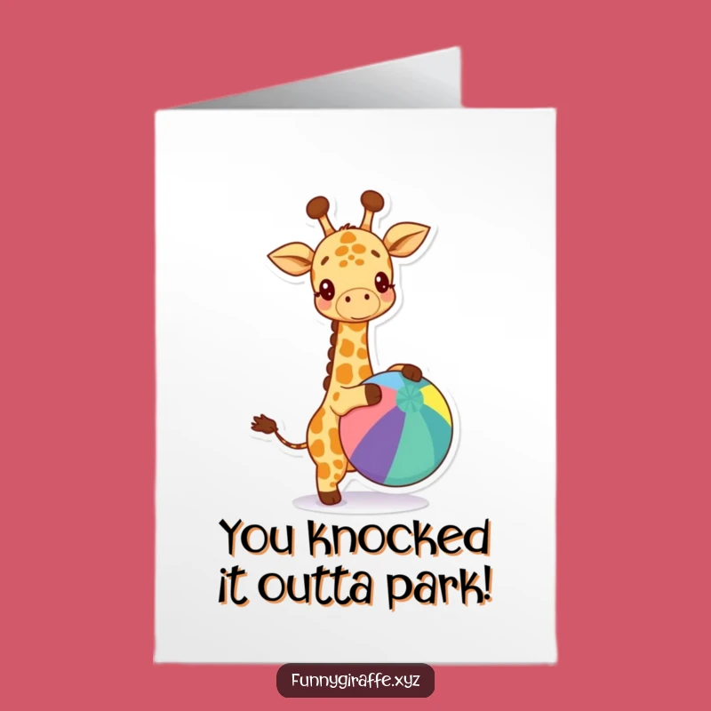 Free Printable Congrats Card: Kawaii Giraffe Ball Bouncing Funny Downloadable Gift