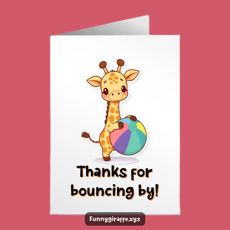 Free Printable Thank You Card: Kawaii Giraffe Bouncing Ball Funny Downloadable Gift